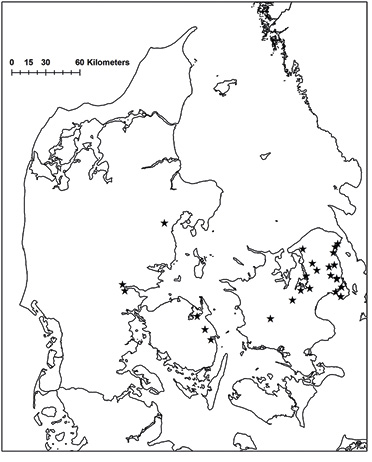 Et omrids af et danmarkskort viser pleceringerne af kogræssser-foreningenre i Danmark